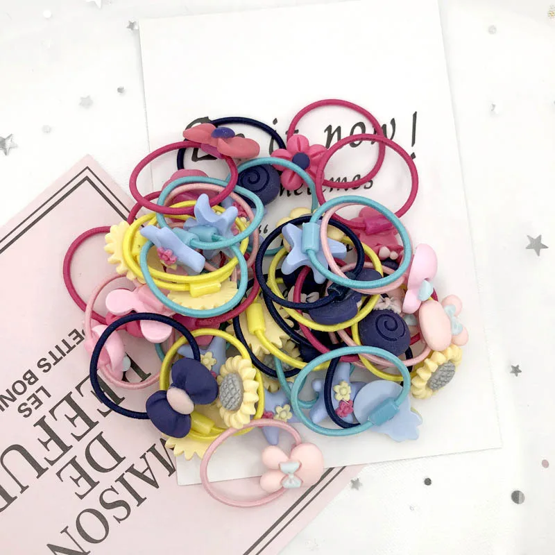 Q 20Pcs Kids Hair Bands Rubber Fashion Ring Elastic Gift Box Girls Headwear Accessories Cute Cartoon Candy Color | Аксессуары для