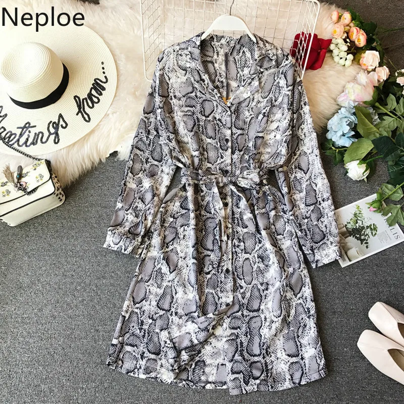 Женское однобортное платье Neploe с отложным воротником и длинным рукавом 44748 |