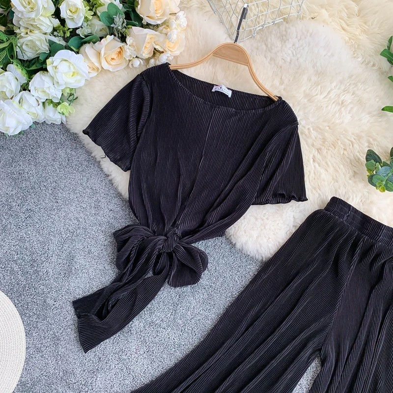 Женский комплект из 2 предметов ALPHALMODA блузка с бантом + расклешенные брюки