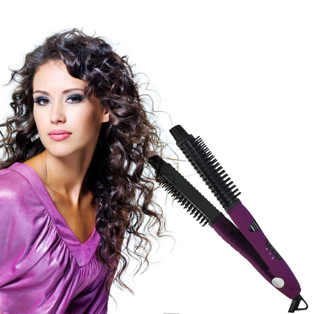 

4 in 1 Ceramic Styler Hair Curler Brush Straight and Curl Curling Iron perm hair comb pear flower electric round brush shape
