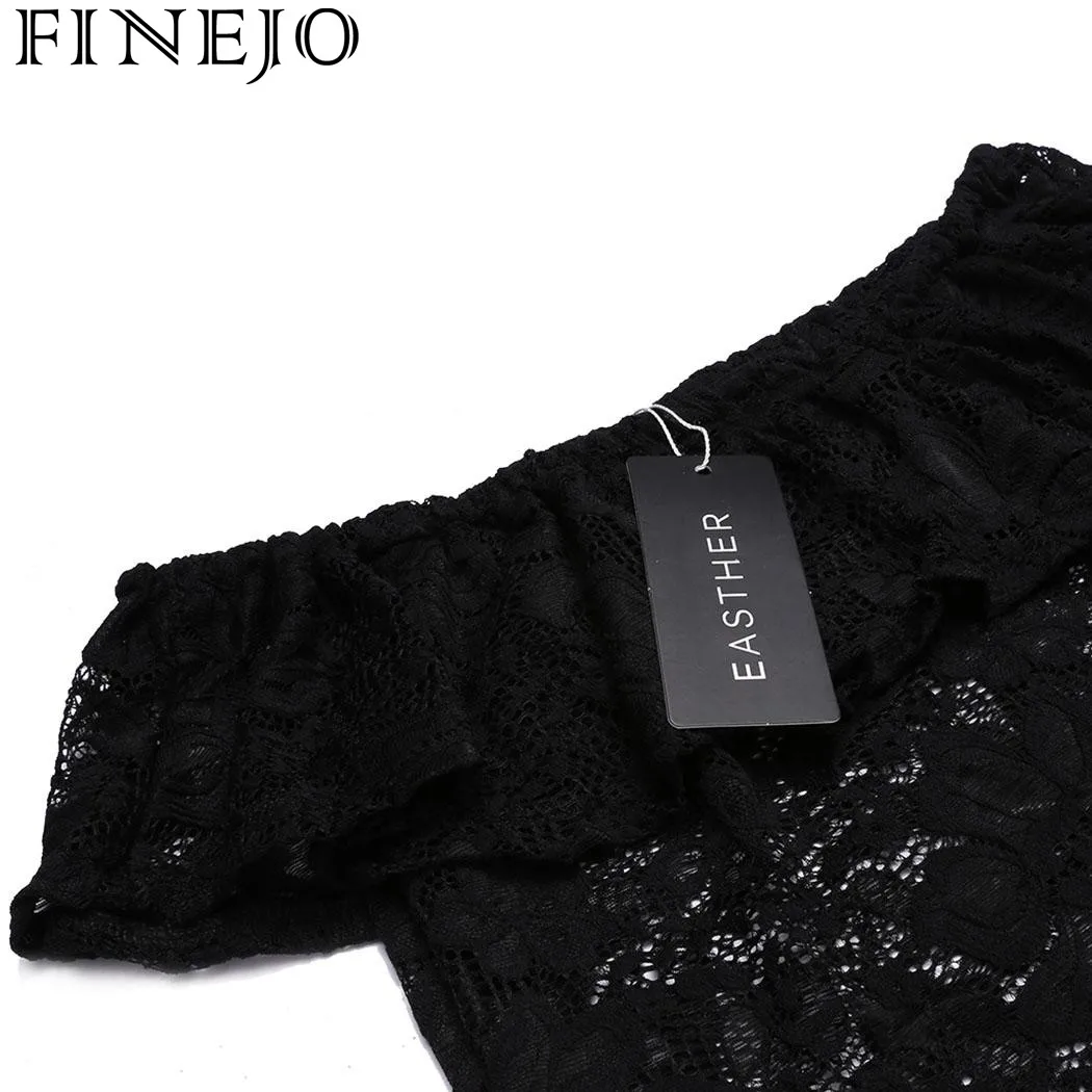 FINEJO Цветочные кружевные оборки с открытыми плечами боди 2017 новые модные летние
