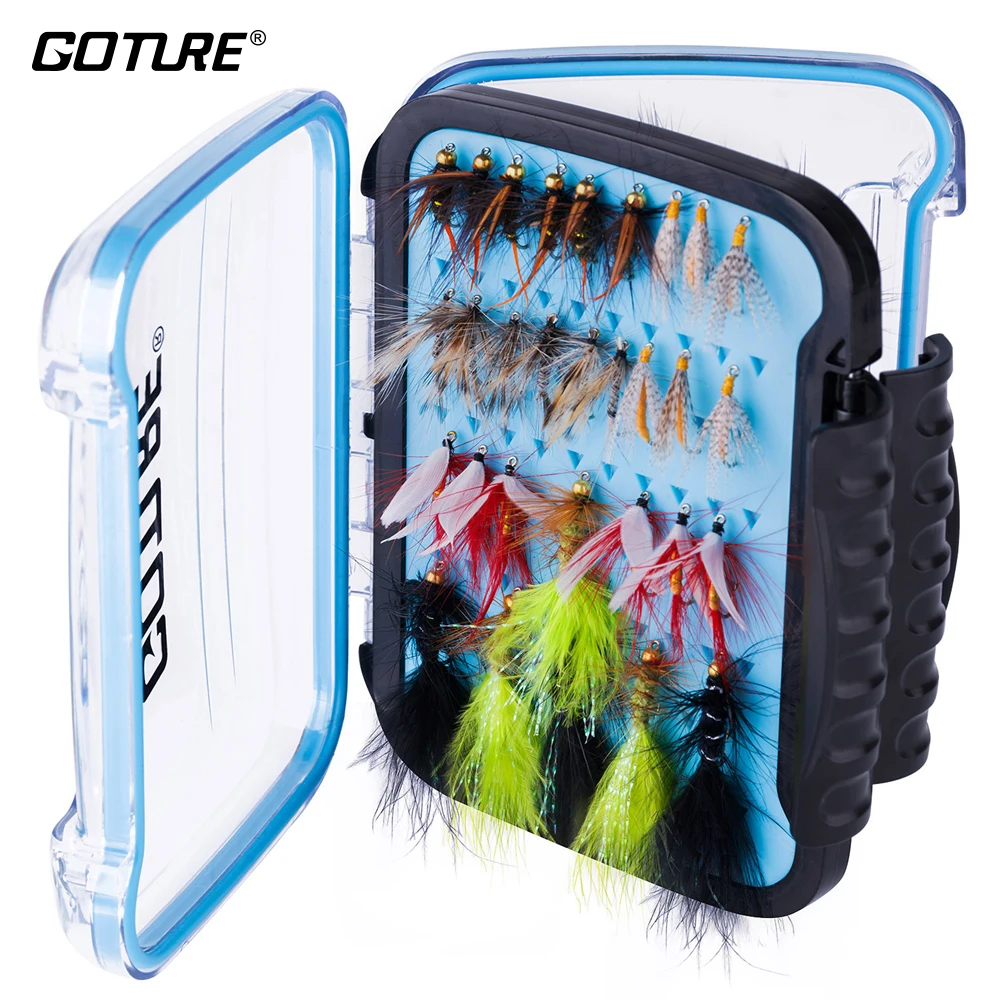 Goture 60 шт./лот набор приманок для ловли нахлыстом 10 типов мух сухие или влажные