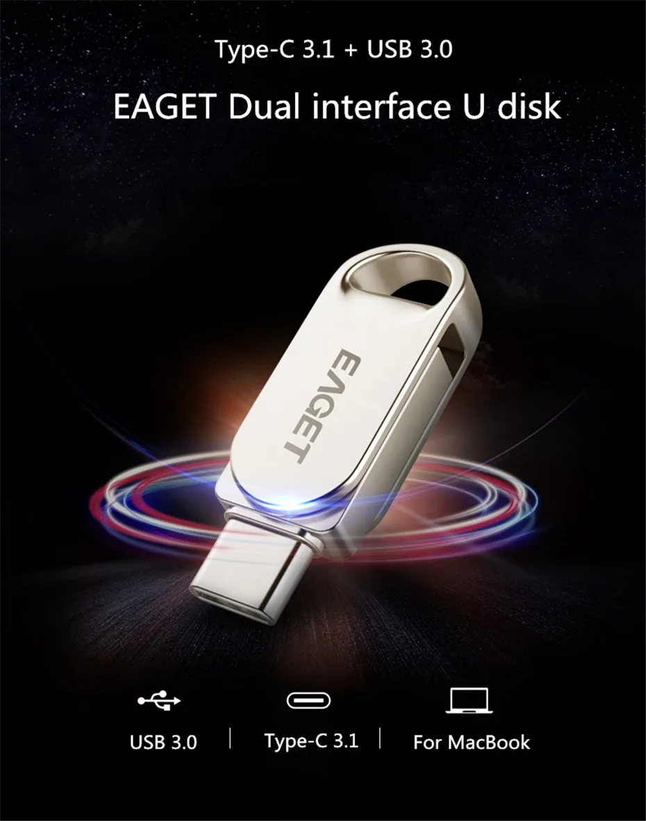 Eaget CU30 USB флеш-накопитель 32 Гб 64 Гб 128 Гб металлический флеш-накопитель 64 Гб type-C Мини-флеш-диск cle Usb 3,0 Флешка 128 ГБ USB флешка