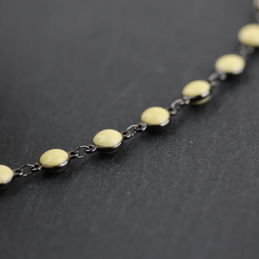6mm Light Yellow Lampwork Glass Flat Round Coin Beads Gun Black Plated Rosary Links Chain Necklace Jewelry | Украшения и