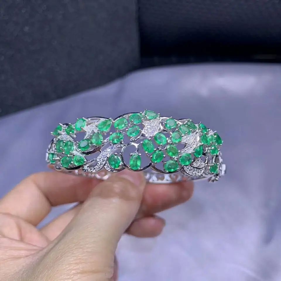 MeiBaPJ Luxurious Real Natural Emerald Gemstone Bracelet 925 Sterling Silver Green Stone Bangle for Women Fine Wedding Jewelry | Украшения
