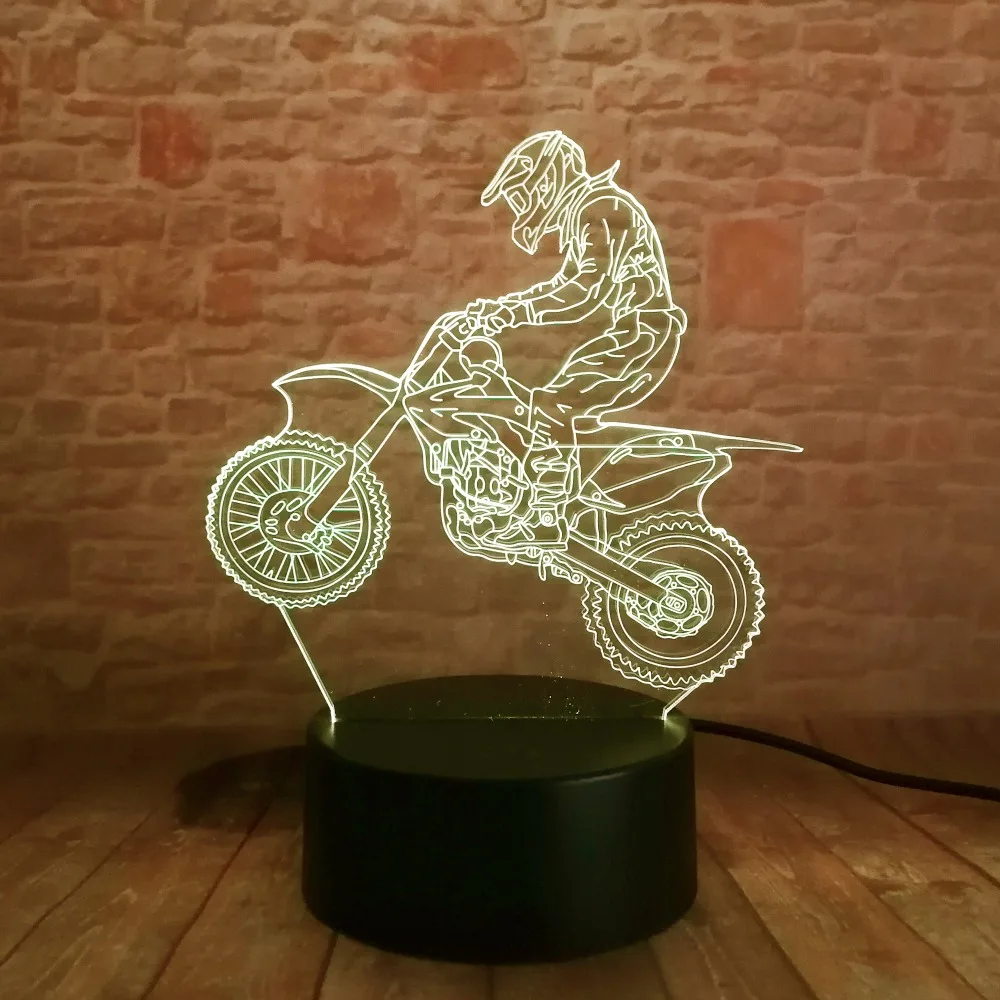 2018 Горячая 3D Lampara Экстремальный мотоцикл LED крутой человек мальчик Ночник стол RGB
