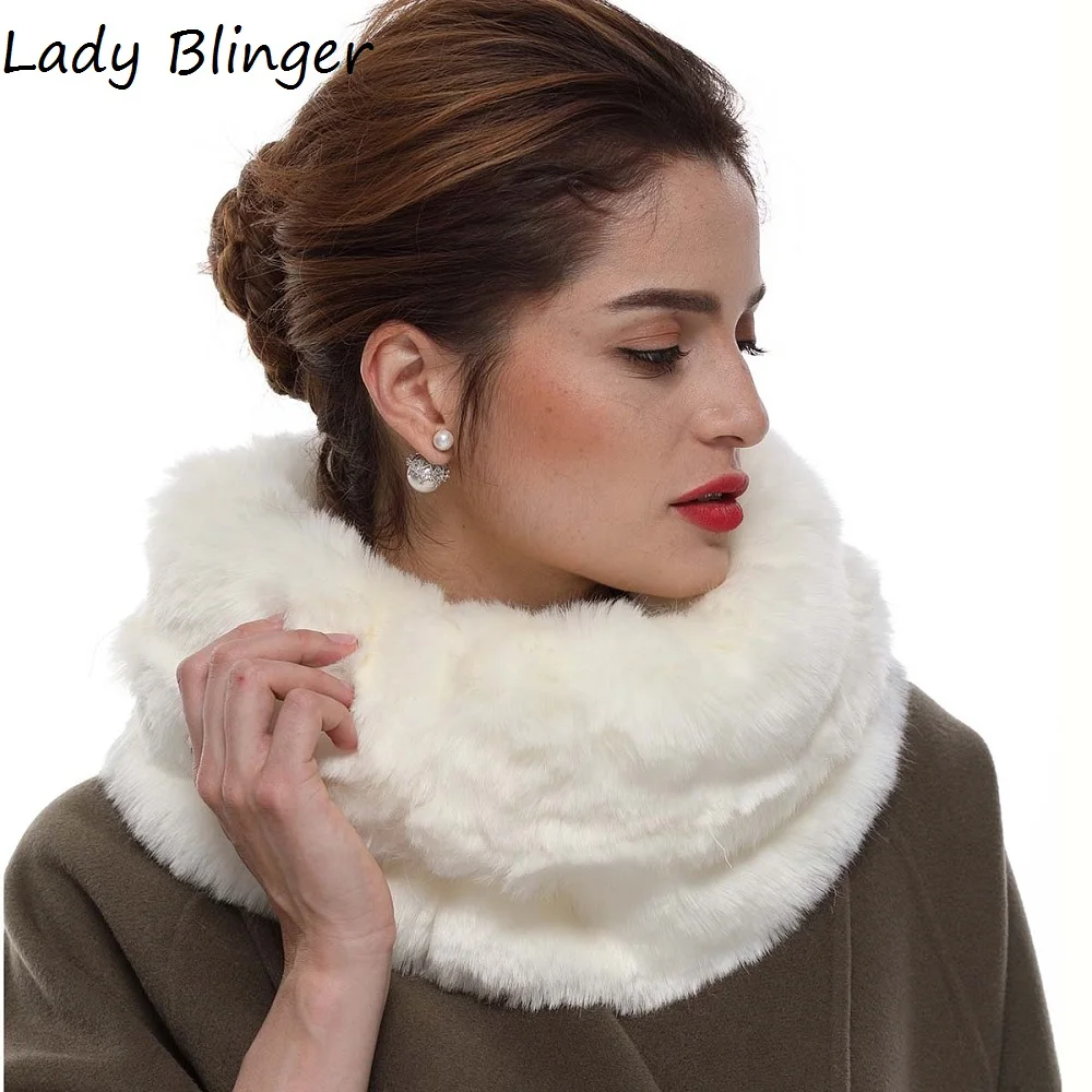 Женский шарф из искусственного кроличьего меха Blinger белый бесконечности
