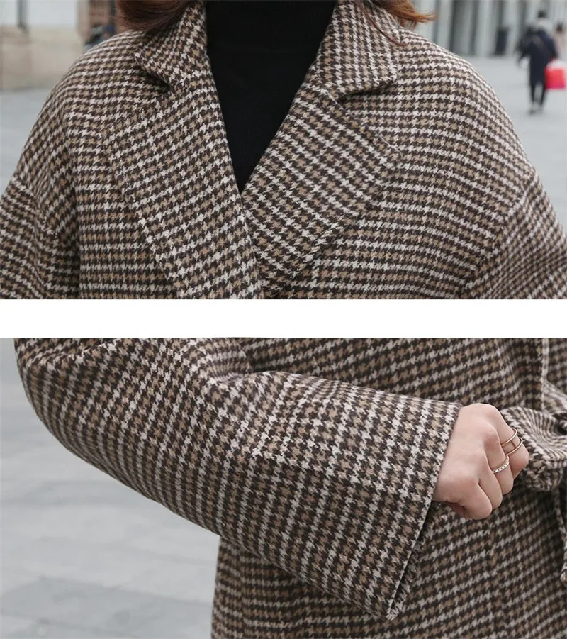 IOQRCJV Womens Autumn and Winter Woolen Jacket Warm Plaid Coat Female Long Large Size Long Sleeves Woolen Coat S105