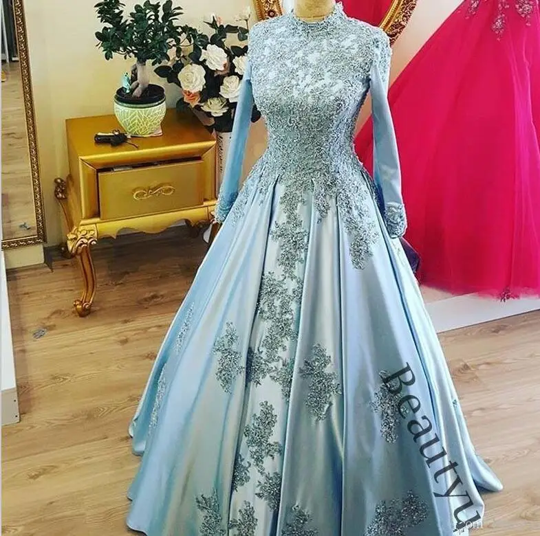 Vestido De Noiva мусульманские свадебные платья а-силуэта с длинным рукавом аппликация из кружева, вышитая бисером Дубай Арабский свадебное платье свадебные платья - Цвет: same as the photo