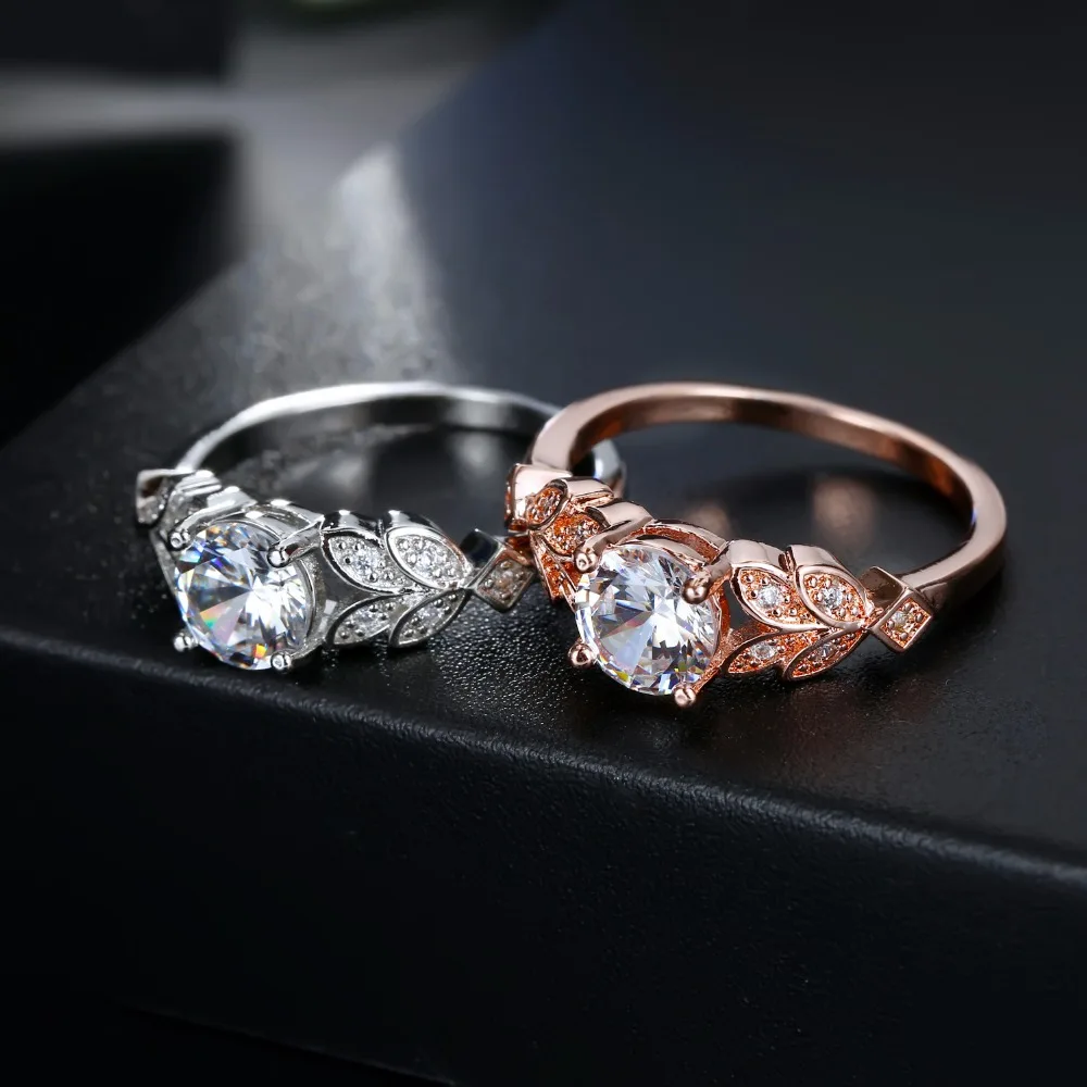 Модное розовое золото цвет кристалл свадебные кольца для женщин Круглый AAA