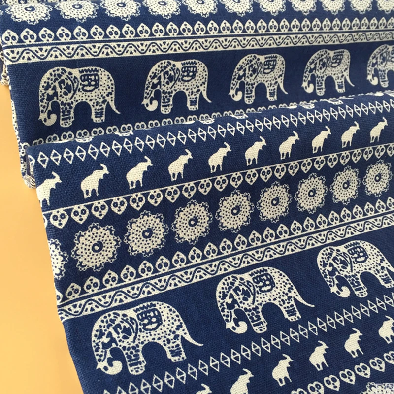 

Grey Linen Background Cloth Ethnic Style Elephant Pattern Linen Fabric Cotton Canvas DIY Sewing Home Textile Crafts with Cloth