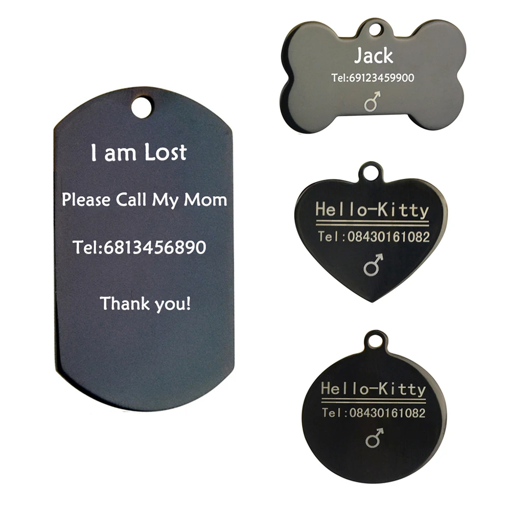 

Черный цвет 4 стиля бирка для домашних животных Бесплатная гравировка кошка собака ошейник аксессуары собака кошка индивидуальная бирка