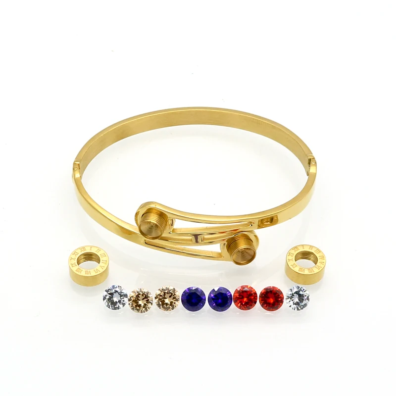 

Top Quality Brand Jewelry Gold Color Women Crystal Wedding Bracelet Interchangeable AAA Cubic Zirconia Stone Bracelets & Bangles