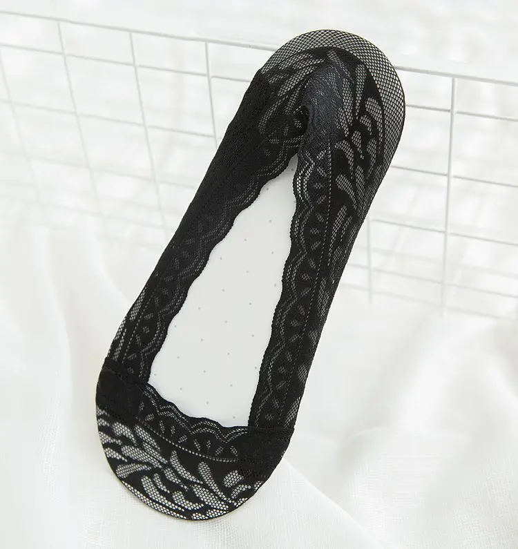 Black Женские носки-тапочки, короткие, одноцветные, хлопковые, кружевные, летние, для женщин, незаметные, 1 пара - Цвет: Black