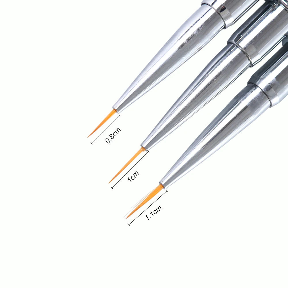3 pcs/set Nail Art Painted Lines Brushes Nylon Hair Pink Blue Crystal Acrylic Handle Nail Brush Liner Pen Manicure Tools TRP01
