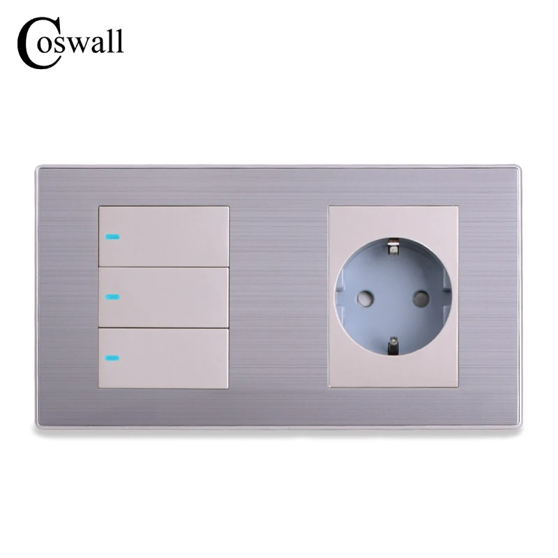 Coswall 16A настенная розетка стандарта ЕС + 3 Gang 2 Way On / Off Выключатель света
