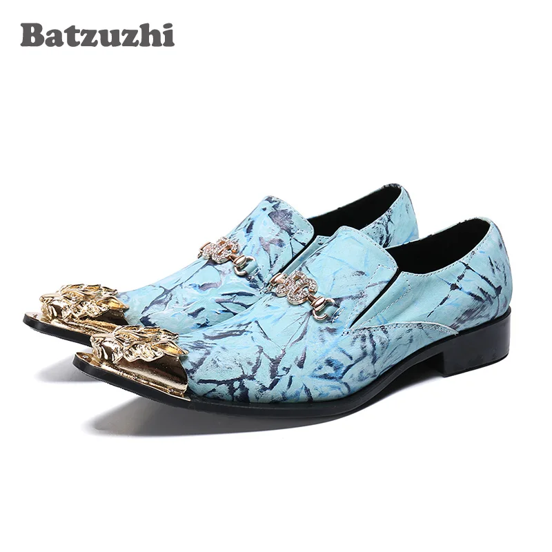 Batzuzhi Luxury Handmade Men Shoes Gold Pointed Toe Business Leather Formal Party and Wedding Zapatos Hombre 12 | Обувь