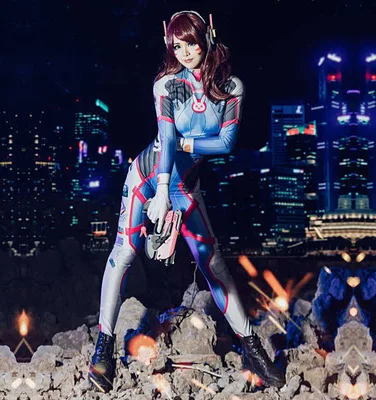 Классический костюм D. va 3d печать дешевые dva Косплей зентай комбинезон на Хэллоуин d. va боди