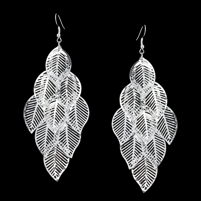 New Fashion Long Silver Earrings Hanging Tassels Leaves for Women Jewelry Party Bijouterie ersa05 | Украшения и аксессуары