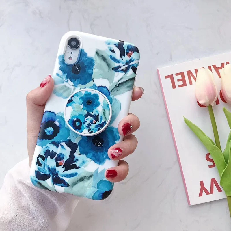 Phone Case for Iphone 7 8 6 6s Plus Flower and Leaf Folding Bracket Cover X S XR MAX Back Cases Capa Coque |