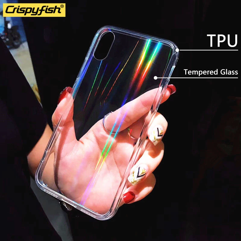 Мягкий силиконовый чехол с радужным закаленным стеклом из ТПУ для iPhone 7 8 Plus