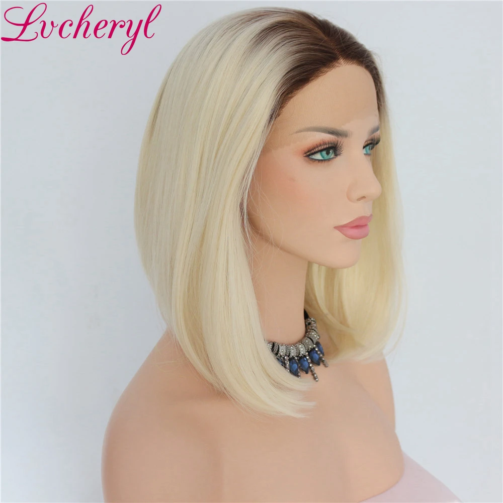 Lvcheryl Ombre Короткие синтетические волосы с коричневыми корнями в блонд