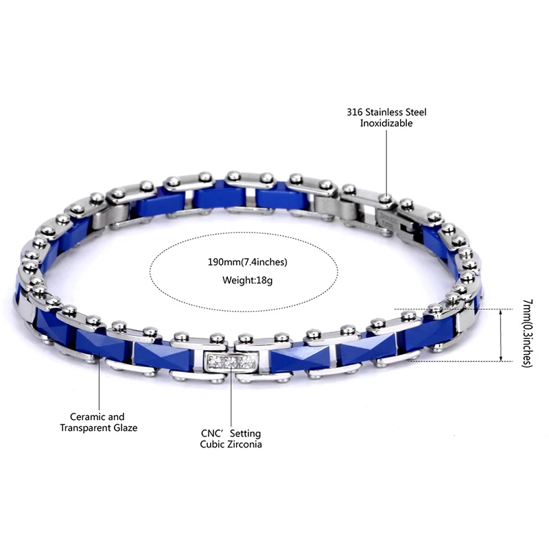 Женский керамический браслет из нержавеющей стали голубой и розовый с фианитами