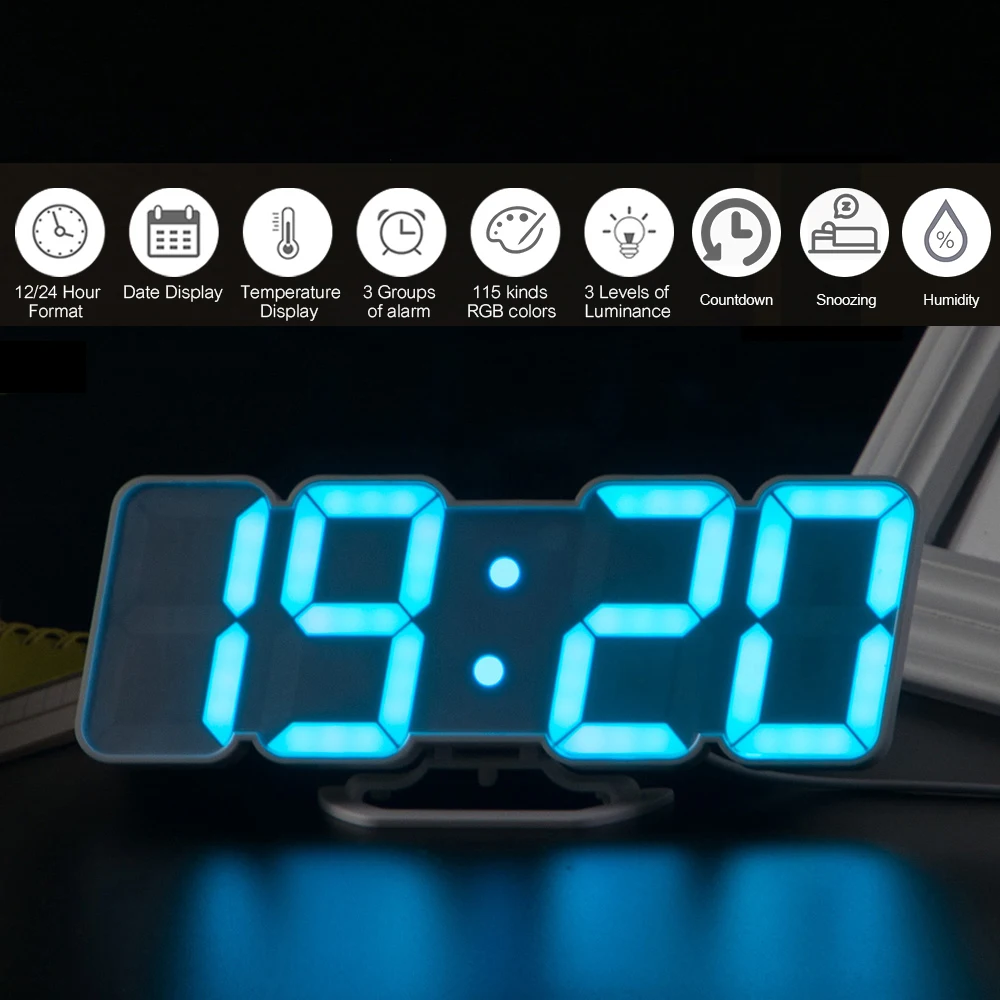 3D Беспроводной пульт Цифровой RGB светодиодный Будильник с питанием от USB