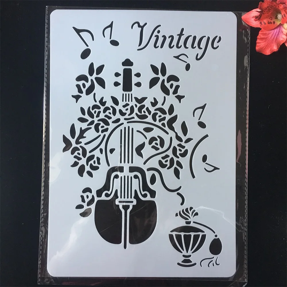 A4 Vintage Music Violin DIY Craft Layering Stencils Painting Scrapbooking Stamping Embossing Album Paper Card Template | Дом и сад