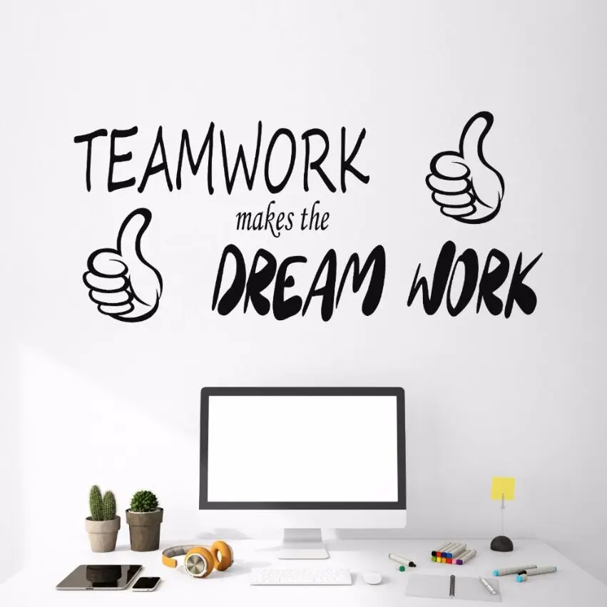 

Vinyl Wall Decal Motivation Quote Words Wall Stickers Teamwork Makes Dream Work Office Decoration Vinyl Wallpaper Decor AY589