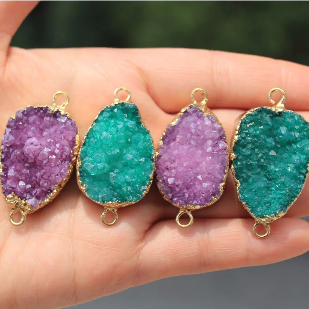 Натуральный двухсторонний жеод с кристаллами 2 круглых камня подвеска сделай сам