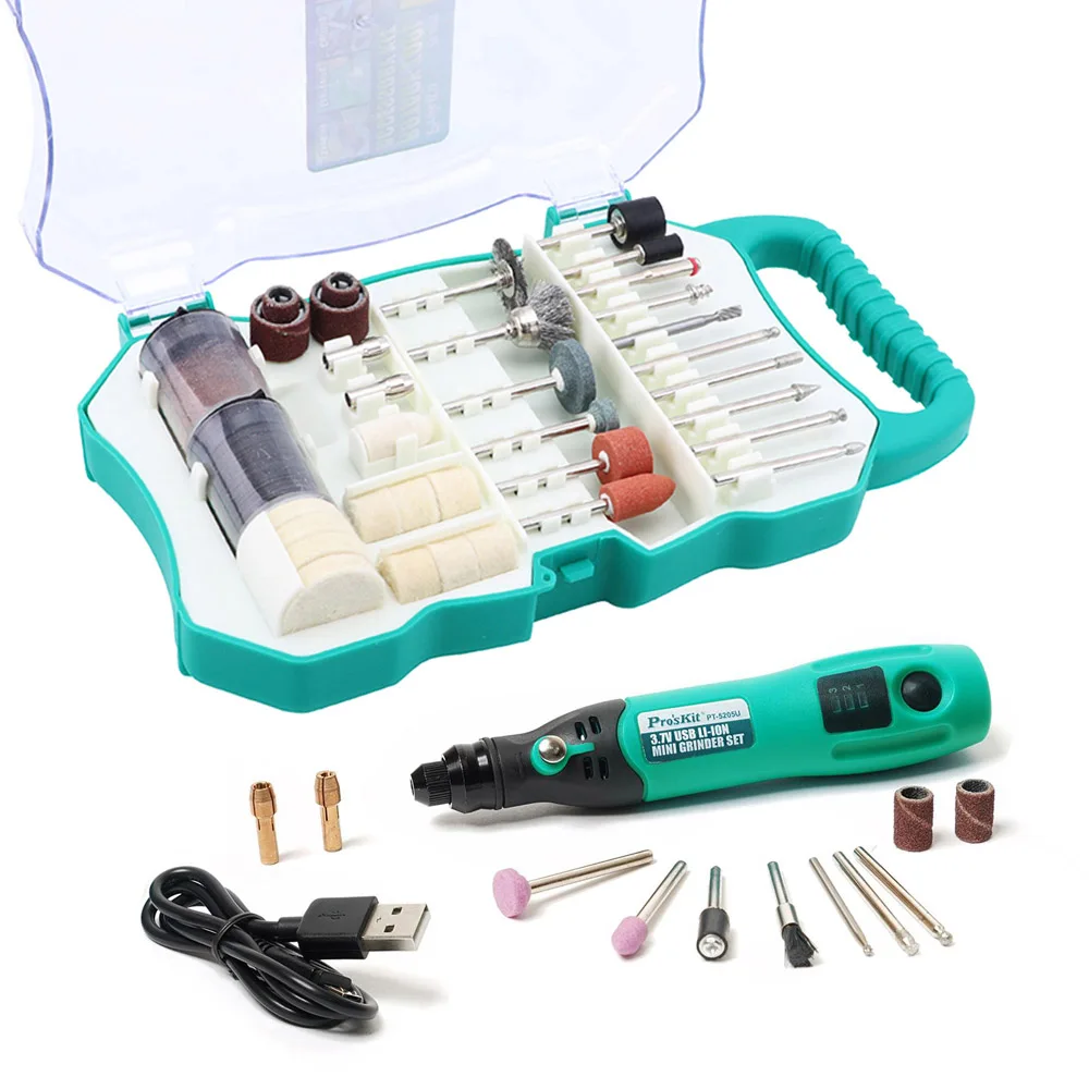 Pro'sKit PT-5205U 3,7 в usb зарядка электрическая шлифовальная машина Набор Мини электрическая дрель шуруповерт гравер для шлифовки фрезерования полировки - Цвет: Package 1