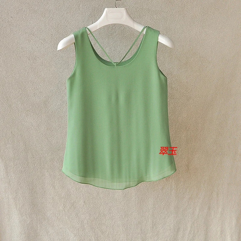 Fashion Brand Women Tanks Top Summer Sexy Shirt Camis Plus Size Sleeveless Blouse Double Layer Chiffon Blouses