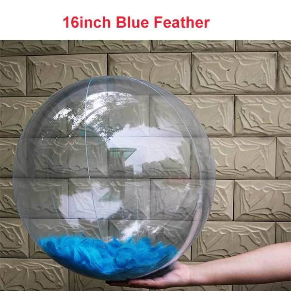 16in blue feather Руксин надувной бассейн вечерние игрушки Прозрачный мяч для пляжа открытый Лето водные игрушки Плавательный поплавок мяч игрушки для взрослых детей - Цвет: 16in blue feather