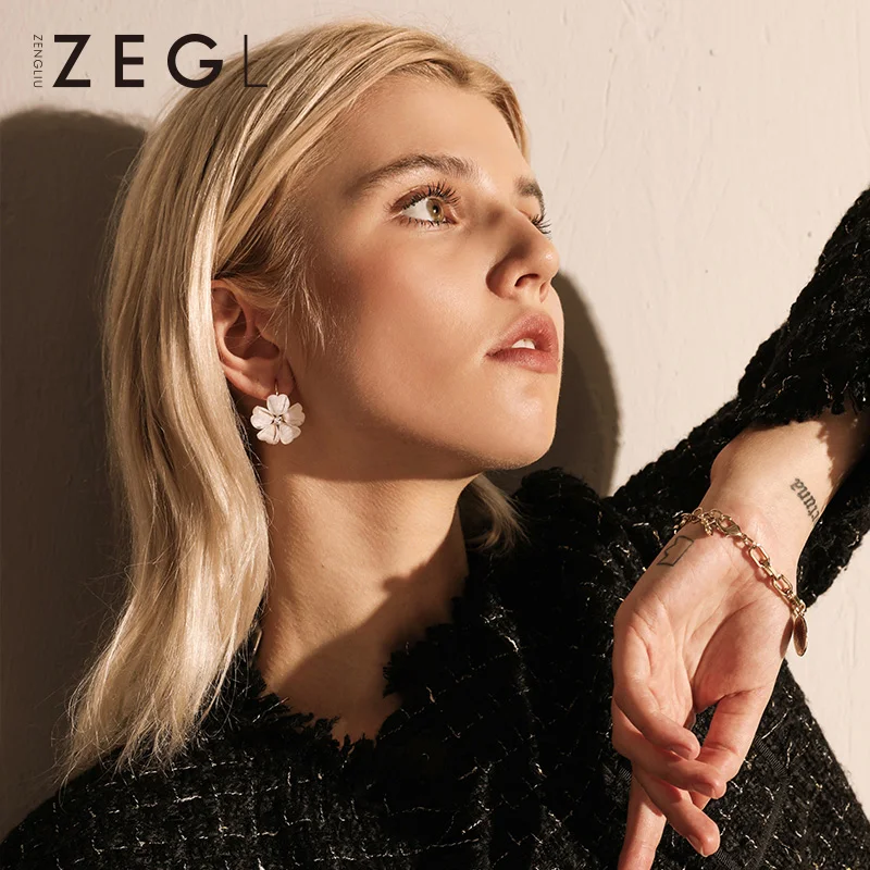 Женские винтажные серьги ZEGL с белыми цветами и лепестками | Украшения аксессуары