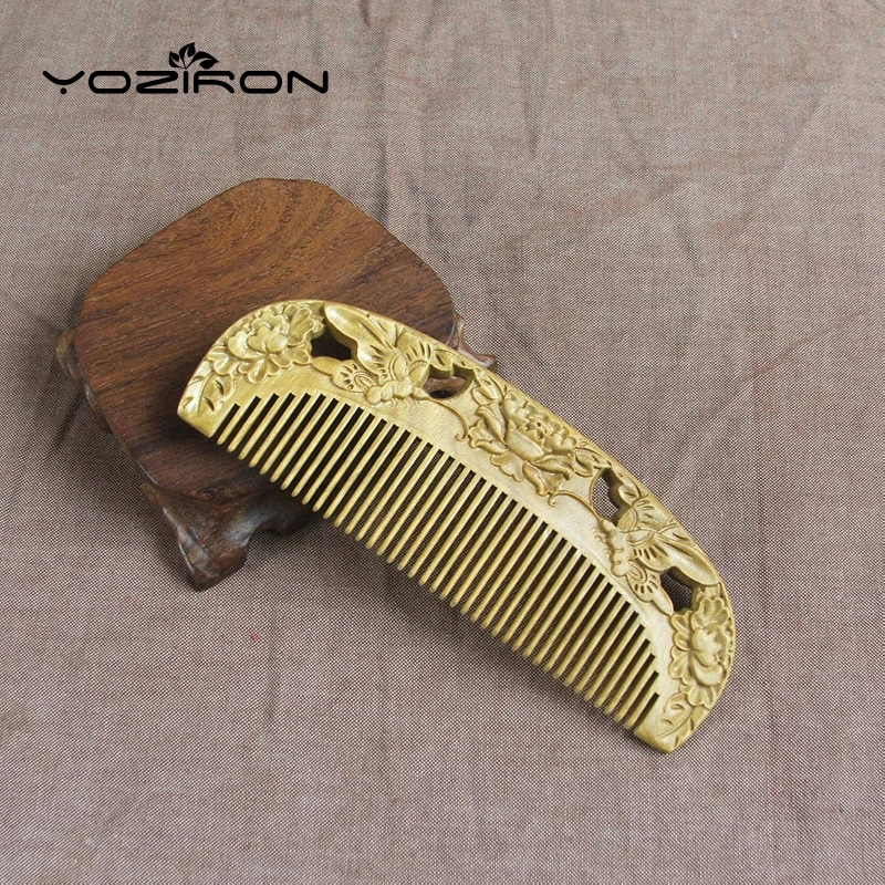 Yoziron природные бабочка деревянный гребень зеленый сандалового дерева резьба