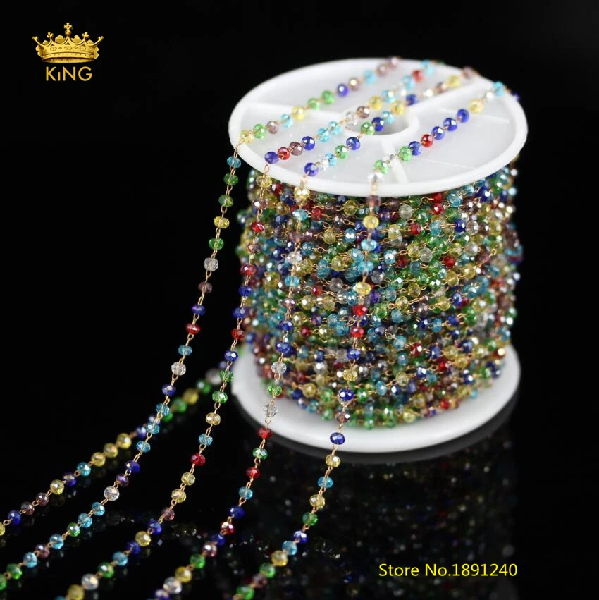 5Meters 2x3mm Colourful Glass Chains Jewelry Bulk Faceted Rondellle Wire Wrapped Tiny Plated Brass DIY ZJ105 | Украшения и
