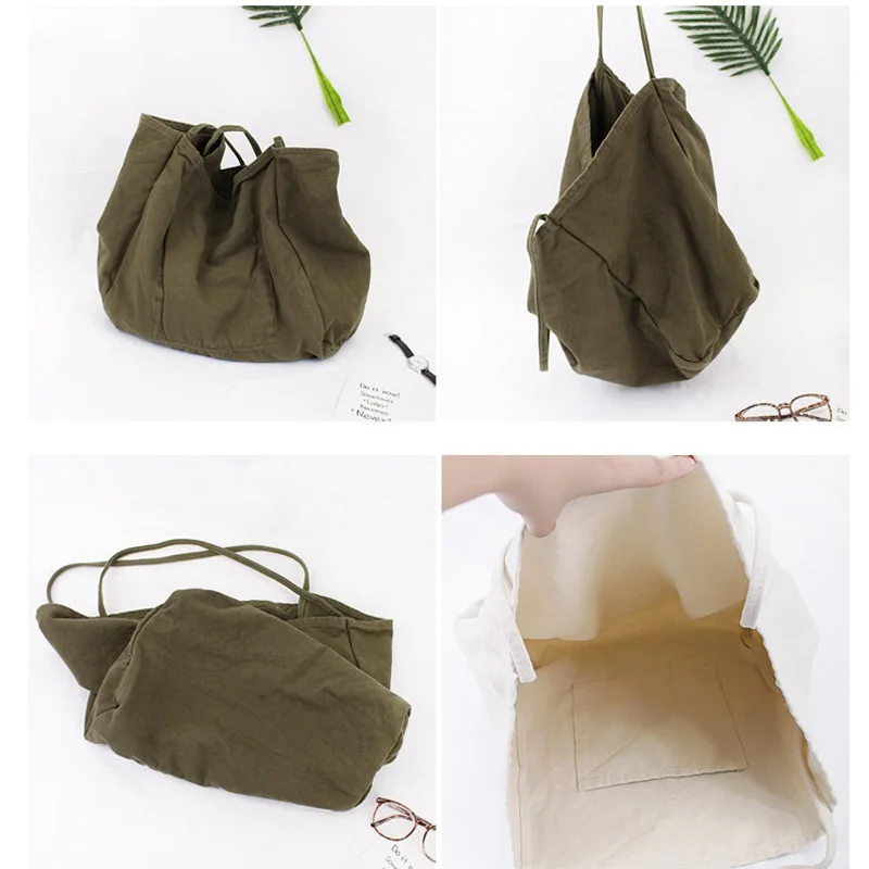 

2018 New Fresh Art Style Fashion Female Solid Color Large Capacity Canvas Bag Simple Wash Cloth Bag Handbag LYT01