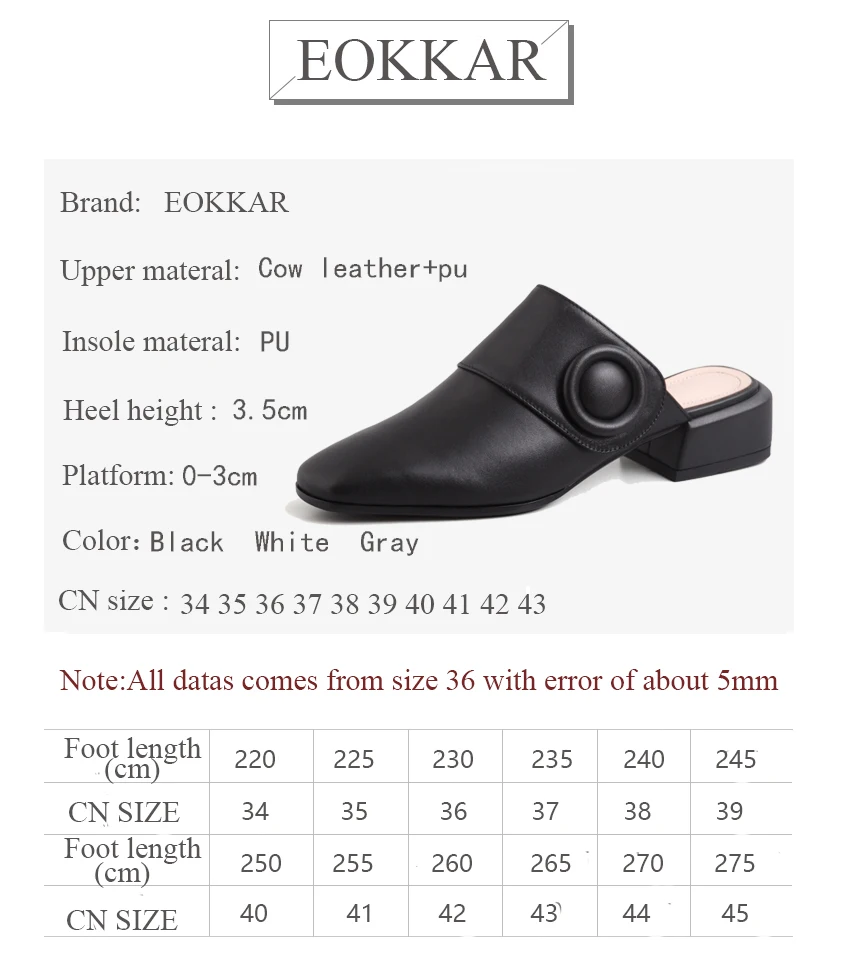 

Eokkar 2019 Casual Women Cow PU Leather Slingbacks Pumps Shoes Square Toe Med Heel Slip On White Mules Shoes Lady Size 34-43