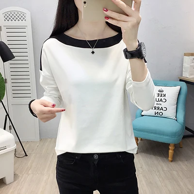 white Blusas Mujer De Moda Осенние повседневные хлопковые блузки с вырезом лодочкой Лоскутные рубашки с длинным рукавом для женщин размера плюс женская одежда - Цвет: white