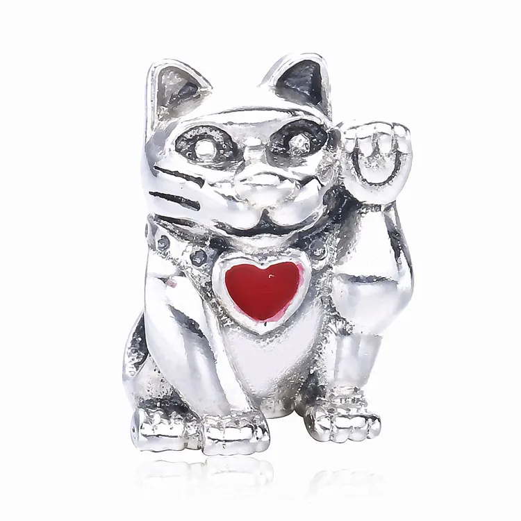 Прекрасные подарки 925 стерлингового серебра Манеки Неко Lucky Cat очарование бисером