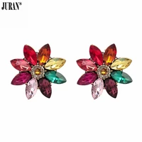 juran brand hot sale multi color flower stud earrings fashion ethnic crystal floral statement earrings rhinestone earrings