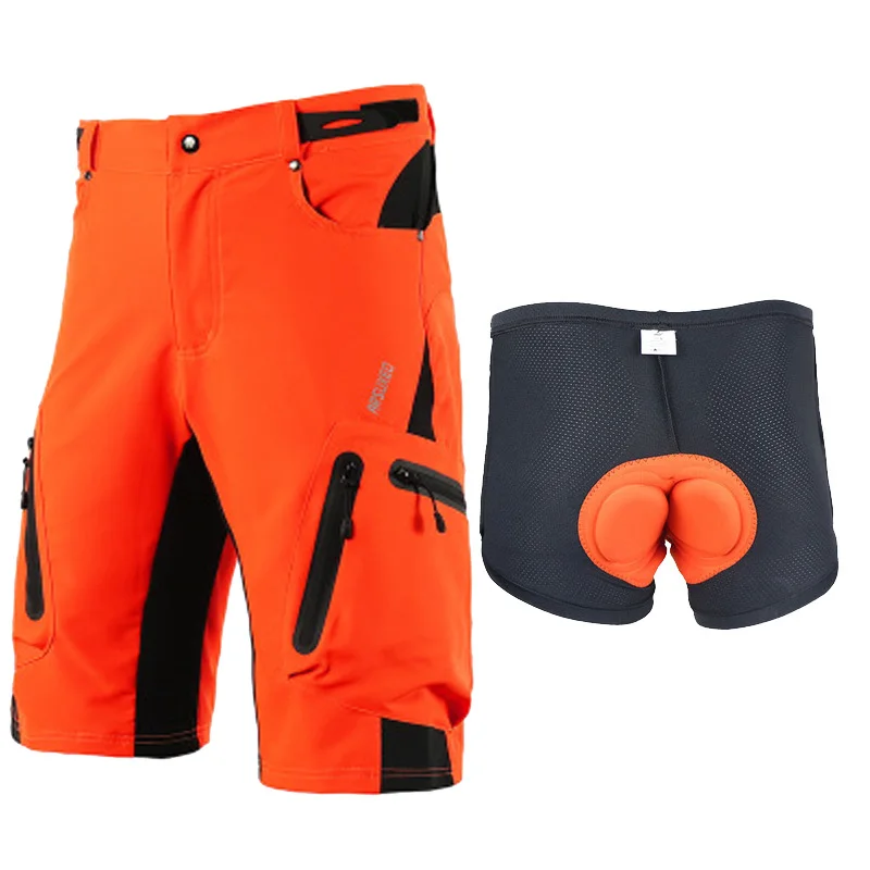 Orange with pad ARSUXEO велосипедные шорты мужские шорты для горного велосипеда MTB горный велосипед DH Короткие штаны Свободные спортивные штаны для бега на открытом воздухе - Цвет: Orange with pad