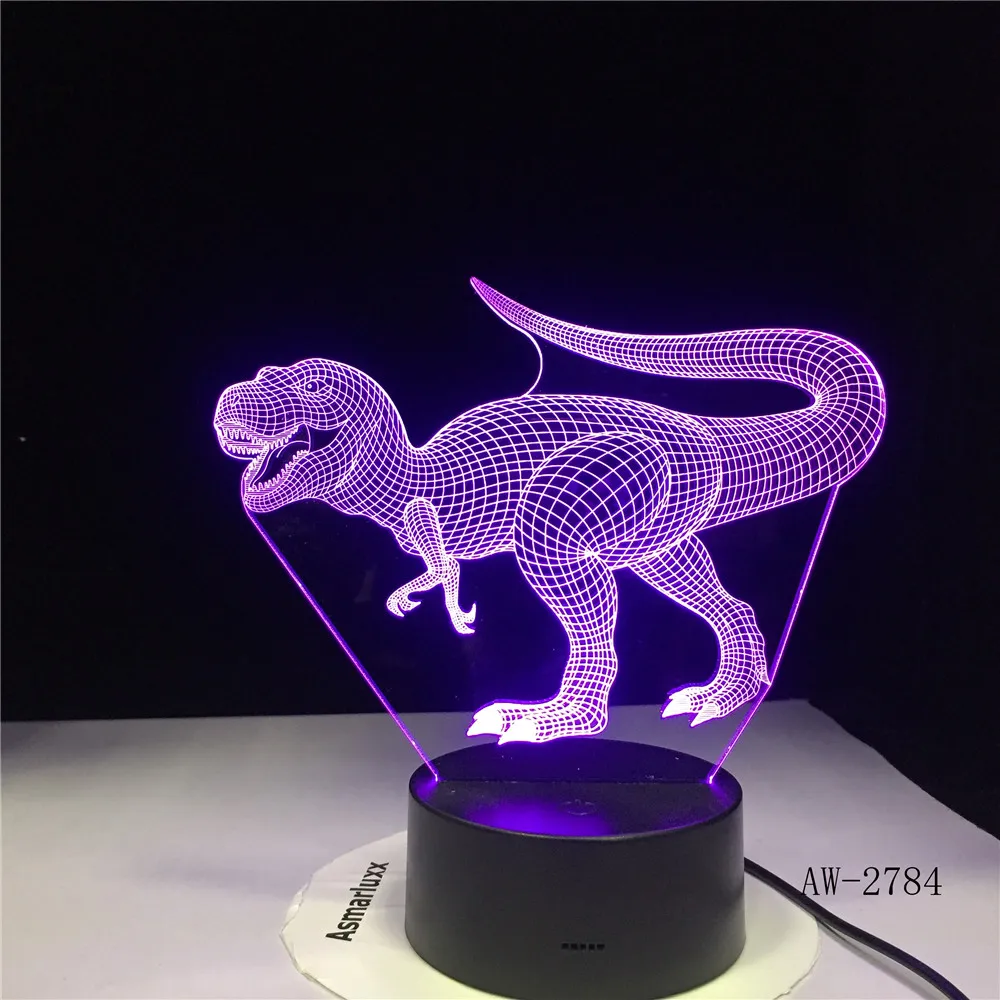 Новая светодиодная лампа с 3D иллюзией динозавр 7 цветов лампочка украшение