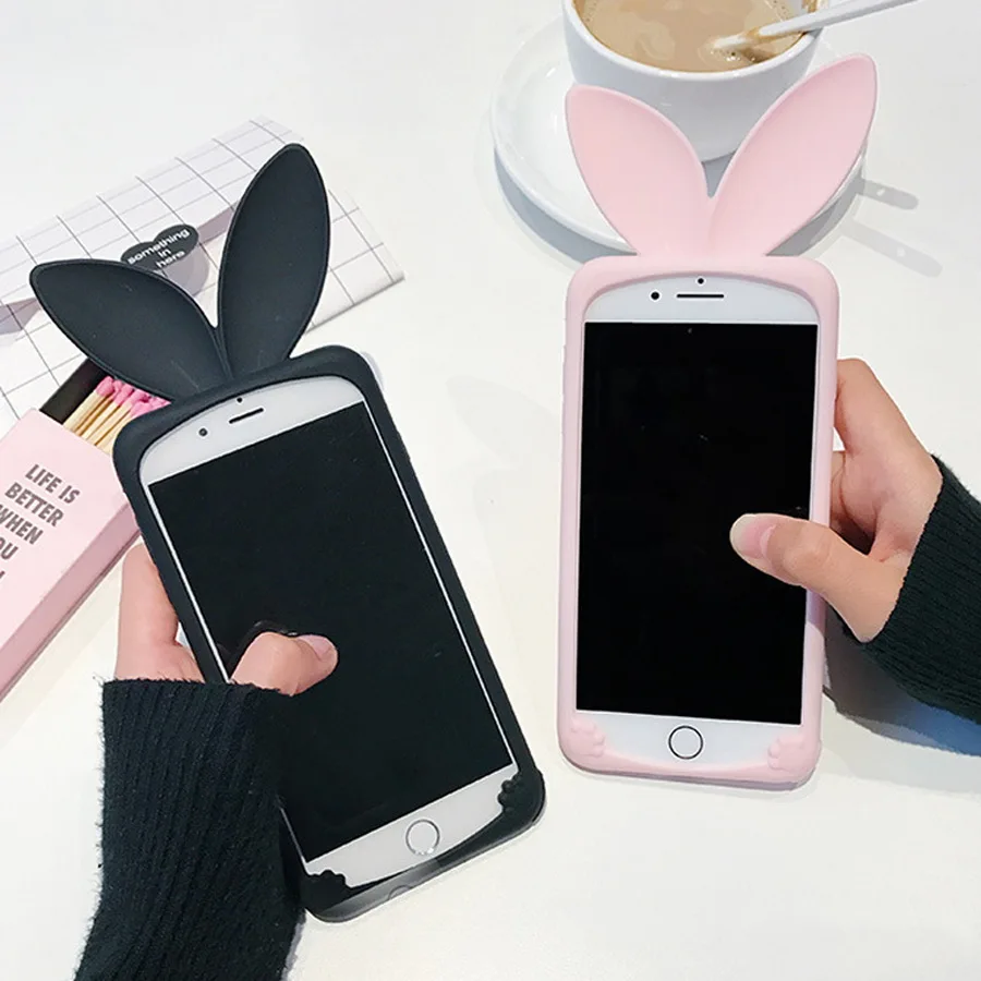 LANCASE 5.5 inch for iPhone 7 Plus Case Silicone Cute Cartoon Rabbit 3D Cover Girls Soft Candy Shell | Мобильные телефоны и