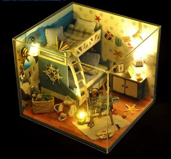 

Handmade Model House Diy Doll Houses Miniature Furniture Kit LED Light Dollhouse for Children Grownups Birthday Gift