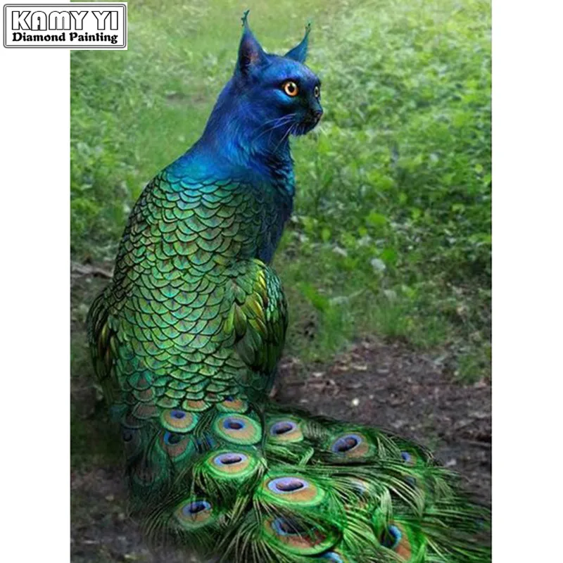 5D DIY Diamond embroidery Cross stitch Cat peacock Full Square/Round mosaic painting decoration HYY | Дом и сад
