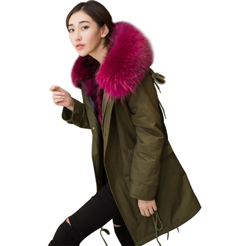 Роскошное женское пальто с подкладкой из натурального меха енота куртка