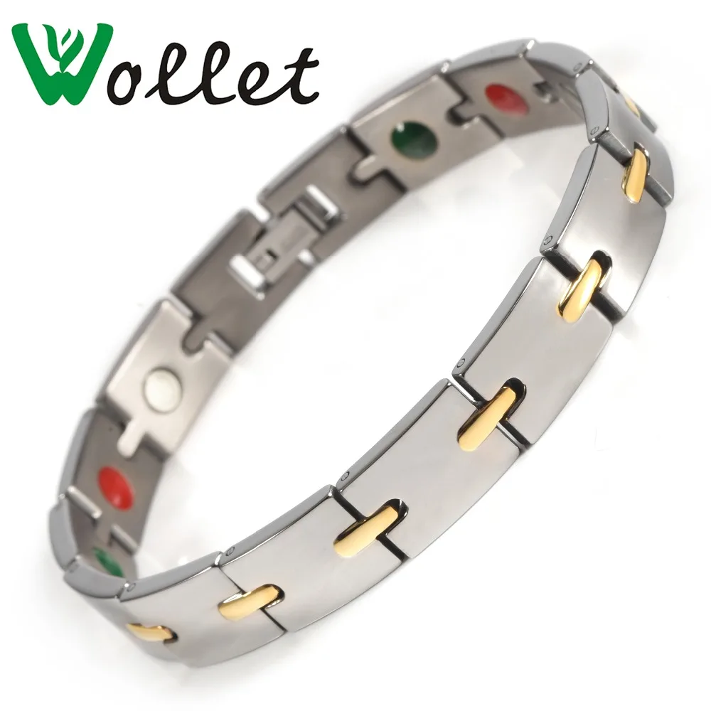 

Wollet Jewelry Women Health Energy Gold Color Tourmaline Infrared Magnetic Germanium Negative Ion Titanium Bracelet For Women