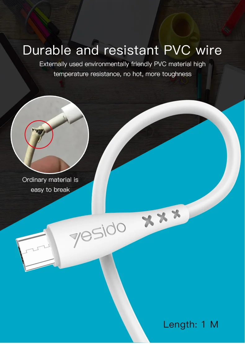 Yesido CA26 Micro USB кабель Шнур 2.4A Быстрая зарядка USB кабель для передачи данных для samsung Xiaomi huawei Android телефон планшет USB кабели провода